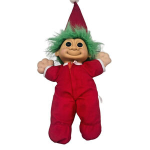 Vintage 12" Russ Berrie Santa Troll Doll Plush Red  Hat Pajamas Christmas Toy